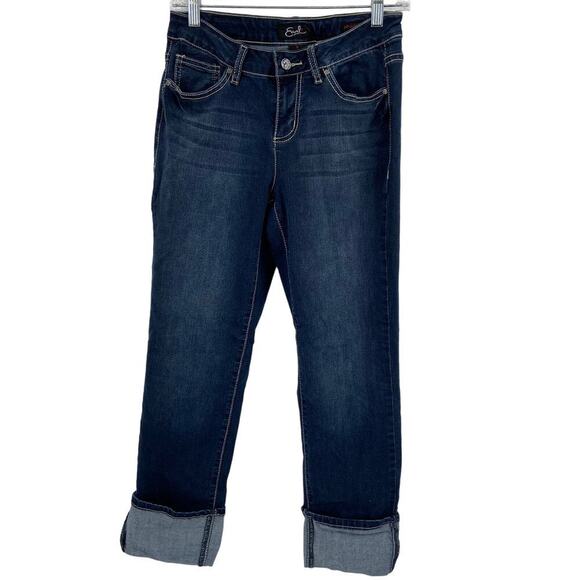 Earl Jeans Women's Size 6 Cuffed Crop Straight Leg Stretch Denim Blue Mid Rise - Picture 1 of 11